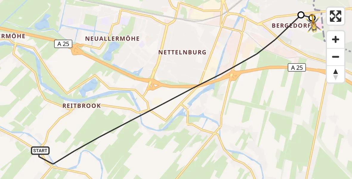 Flugroute Rettungshubschrauber Hamburg - Bethesda Hospital, 29 Juli 2026, 16:28