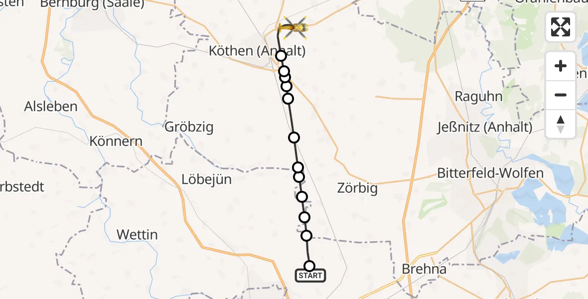 Flugroute Rettungshubschrauber Halle-Oppin Flugplatz - Köthen (Anhalt), 29 Juli 2026, 16:36