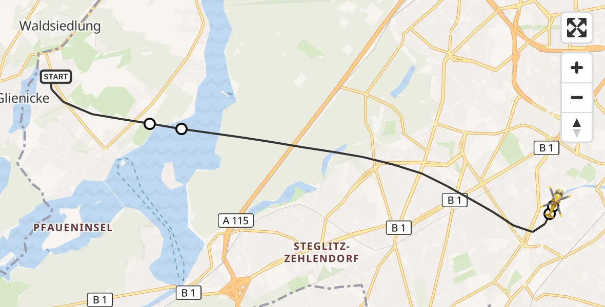 Flugroute Rettungshubschrauber Berlin - Charité Clinic Benjamin Franklin Campus, 29 Juli 2026, 16:40