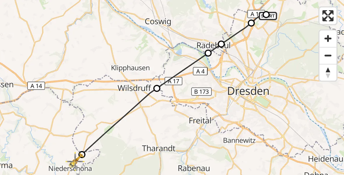 Flugroute Rettungshubschrauber Dresden Bundespolizei Hubschrauberlandeplatz - Halsbrücke, 29 Juli 2026, 16:46