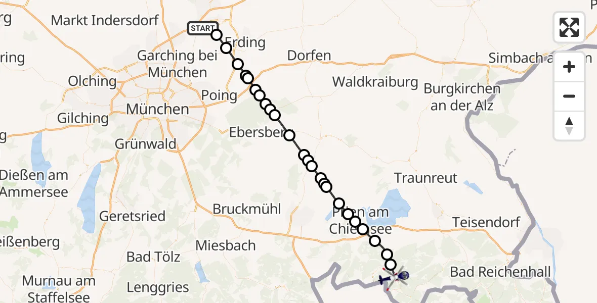 Flugroute Polizeihubschrauber München Flughafen - Unterwössen, 29 Juli 2026, 16:54