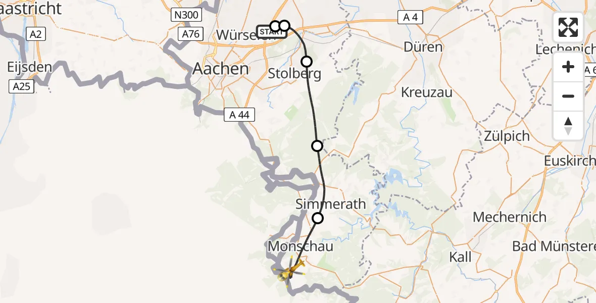 Flugroute Rettungshubschrauber Aachen-Merzbrück Flughafen - Monschau, 29 Juli 2026, 16:55