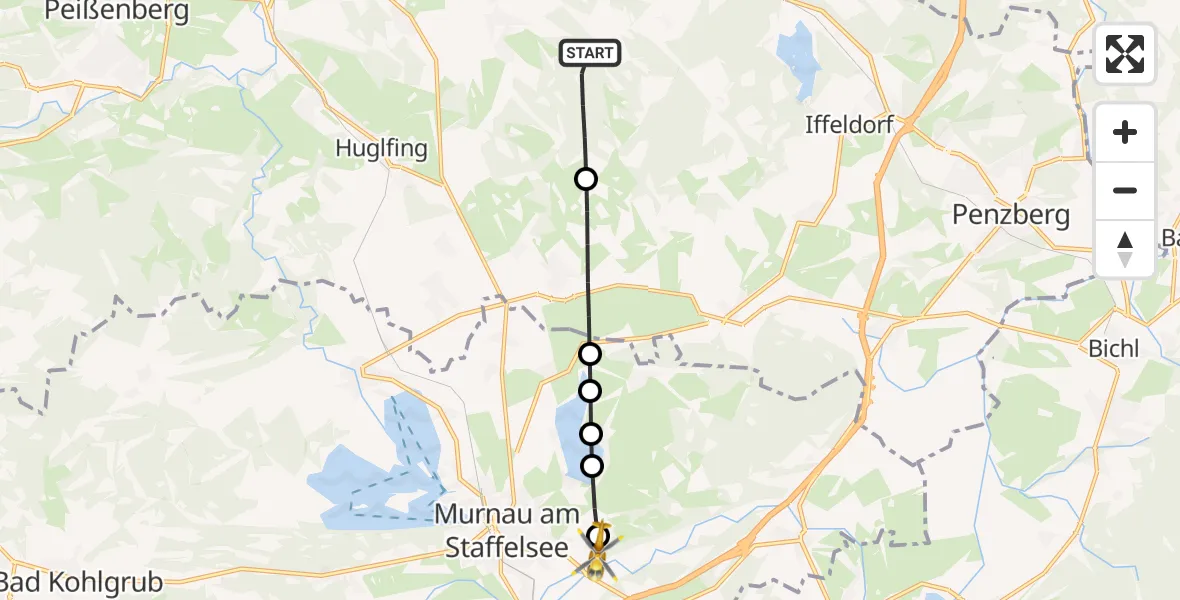 Flugroute Rettungshubschrauber Eberfing - Riegsee, 29 Juli 2026, 16:56