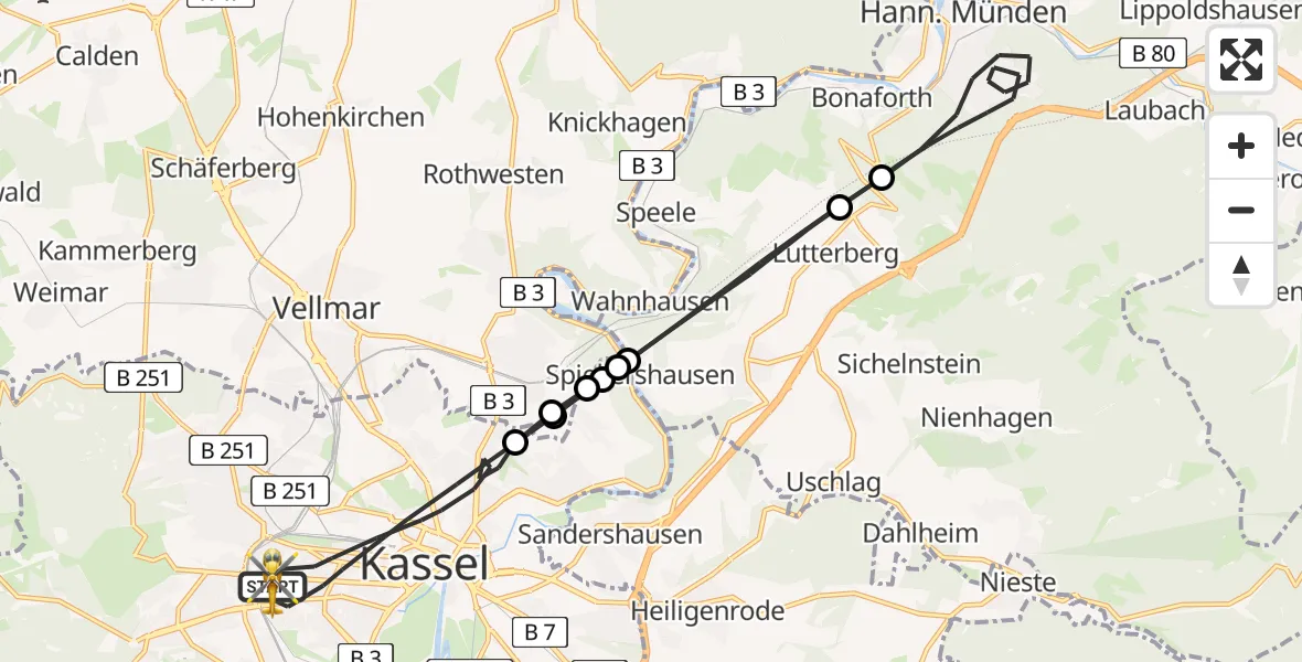 Flugroute Rettungshubschrauber Kassel - Kassel, 29 Juli 2026, 16:58