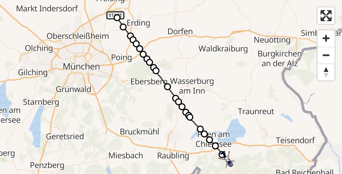 Flugroute Polizeihubschrauber München Flughafen - Grassau, 29 Juli 2026, 17:01