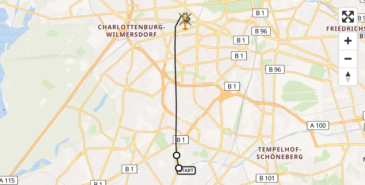 Flugroute Rettungshubschrauber Charité Clinic Benjamin Franklin Campus - Berlin, 29 Juli 2026, 17:06