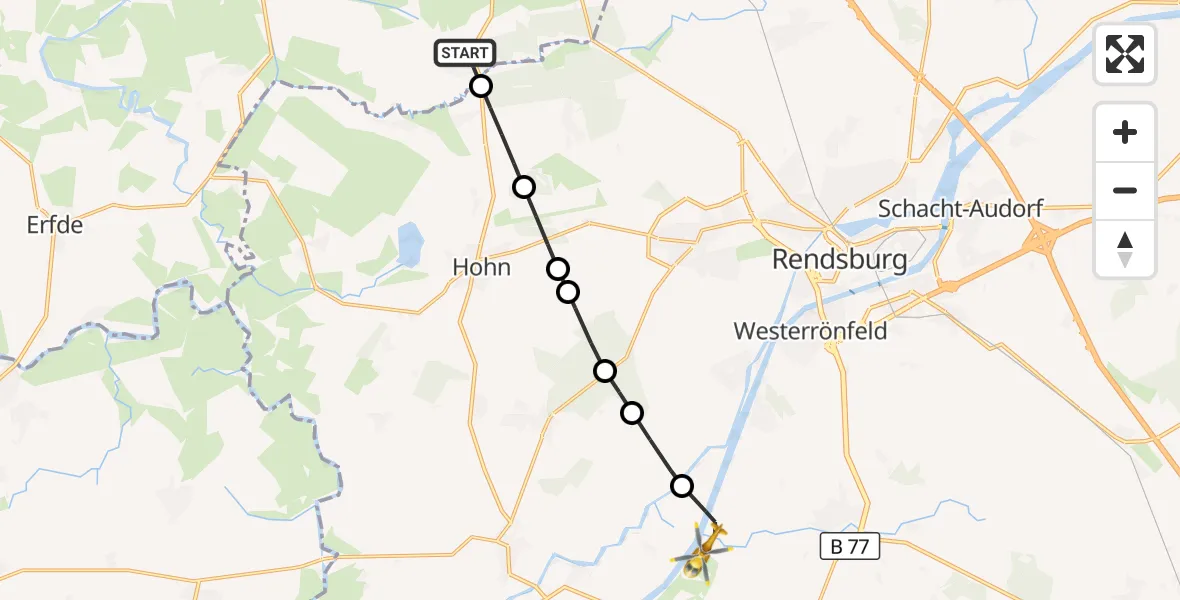 Flugroute Ambulanzhubschrauber Tetenhusen - Hörsten, 29 Juli 2026, 17:12