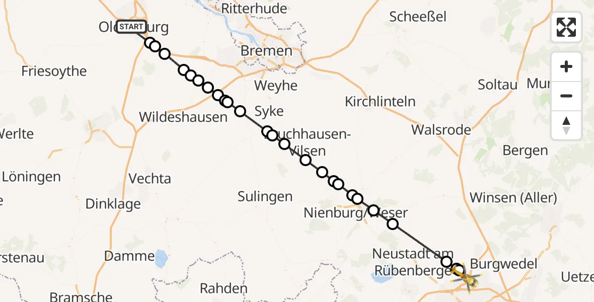 Flugroute Rettungshubschrauber Oldenburg (Oldb) - Flughafen Hannover, 29 Juli 2026, 17:18