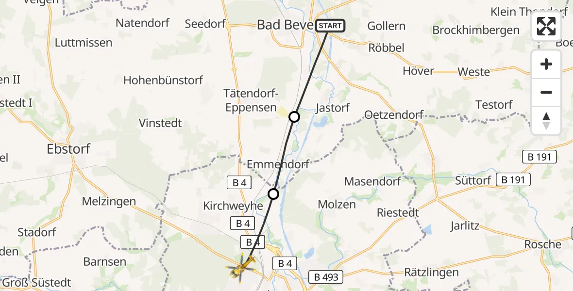 Flugroute Rettungshubschrauber Bad Bevensen - Uelzen, 29 Juli 2026, 17:19