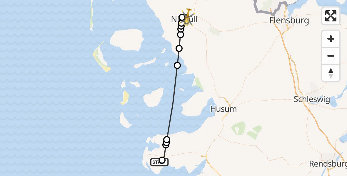 Flugroute Ambulanzhubschrauber Sankt Peter-Ording Flughafen - Niebüll, 29 Juli 2026, 17:22