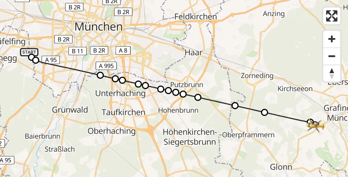 Flugroute Rettungshubschrauber DRF Air Rescue München Hubschrauberlandeplatz - Bruck, 29 Juli 2026, 17:30