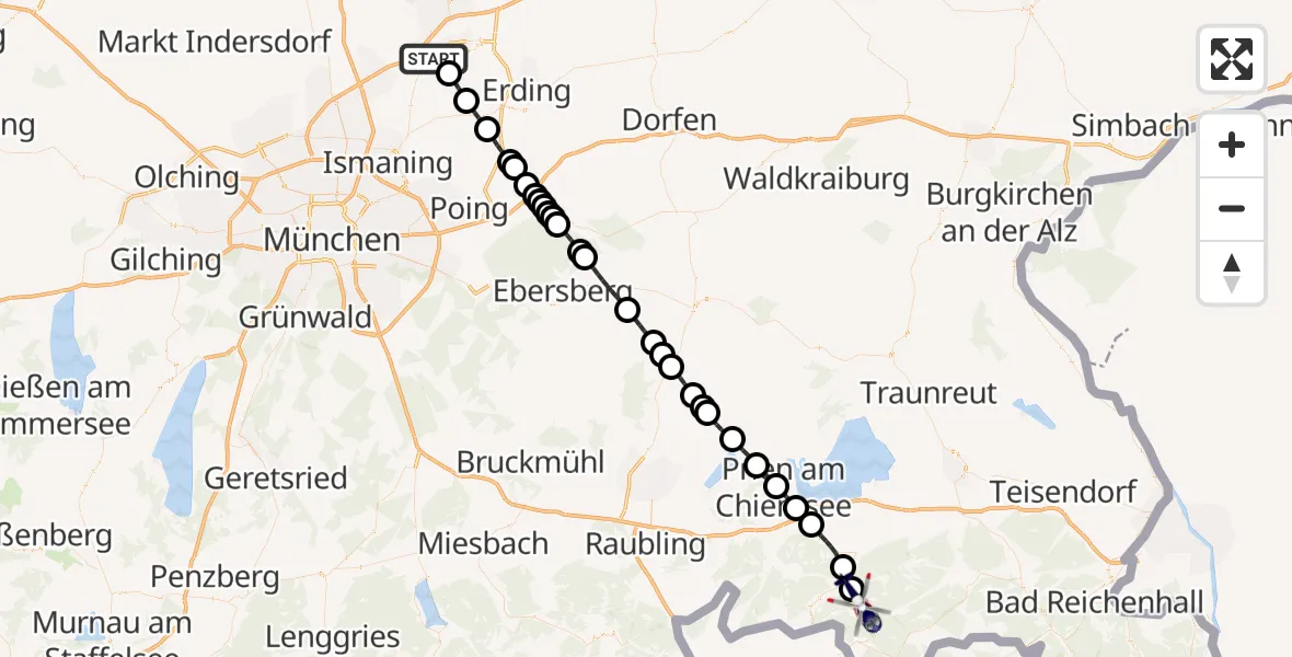 Flugroute Polizeihubschrauber München Flughafen - Unterwössen, 29 Juli 2026, 17:35