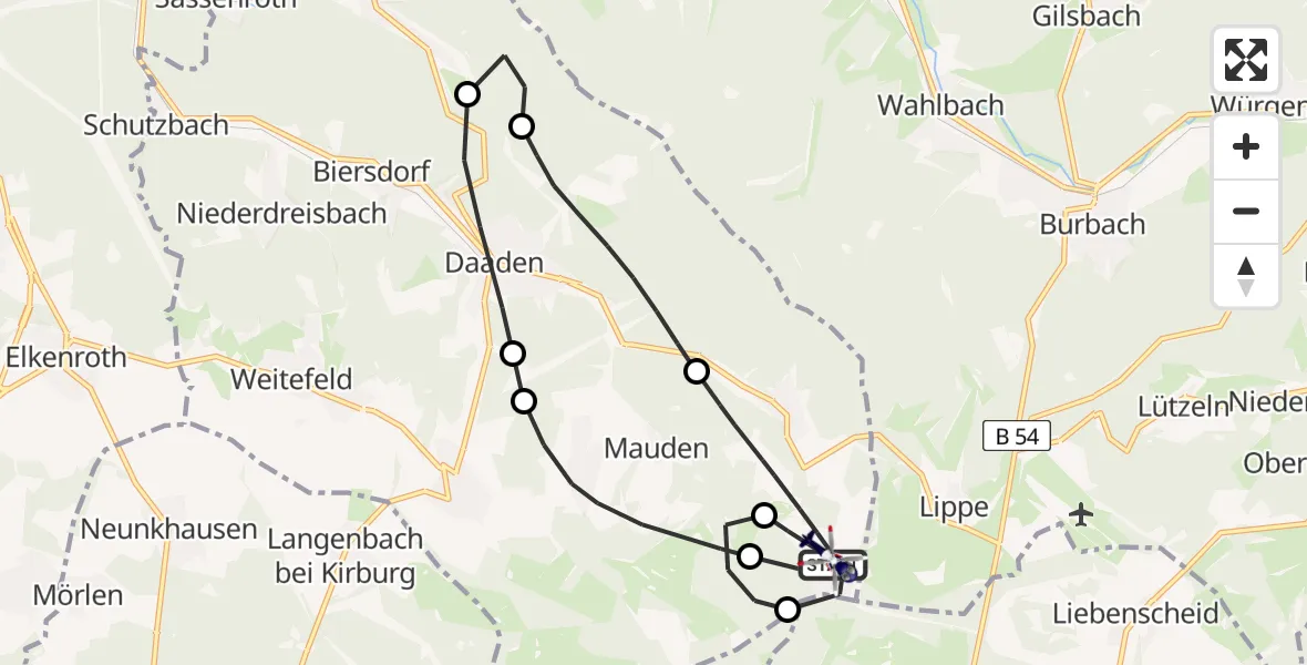 Flugroute Polizeihubschrauber Emmerzhausen - Emmerzhausen, 29 Juli 2026, 17:37