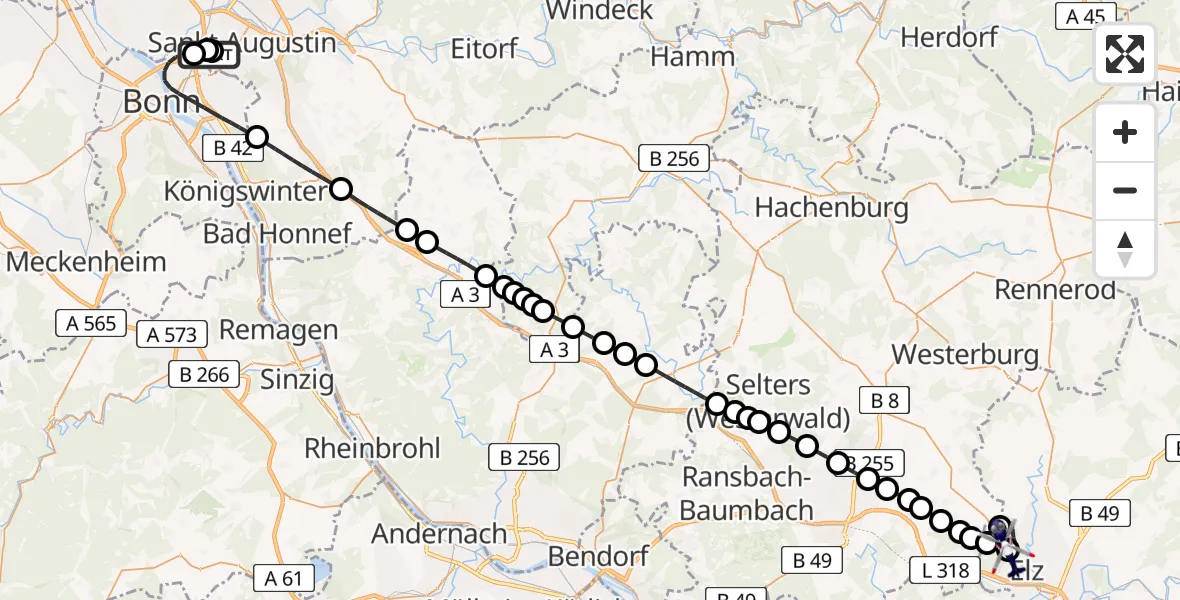 Flugroute Polizeihubschrauber Sankt Augustin - Limburg-Elz Flugplatz, 29 Juli 2026, 17:44