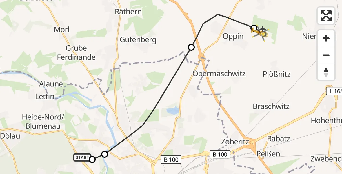 Flugroute Rettungshubschrauber Halle (Saale) University Hospital - Halle-Oppin Flugplatz, 29 Juli 2026, 17:50