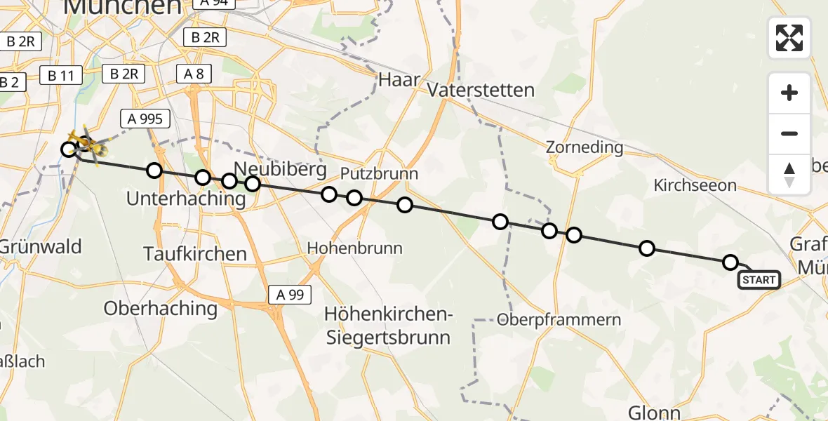 Flugroute Rettungshubschrauber Bruck - ADAC Air Rescue Center Hubschrauberlandeplatz (Christoph 1), 29 Juli 2026, 18:06