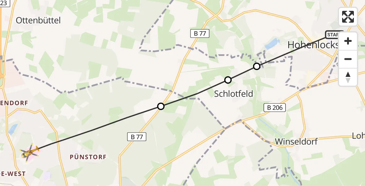 Flugroute Rettungshubschrauber Hohenlockstedt - Itzehoe, 29 Juli 2026, 18:09