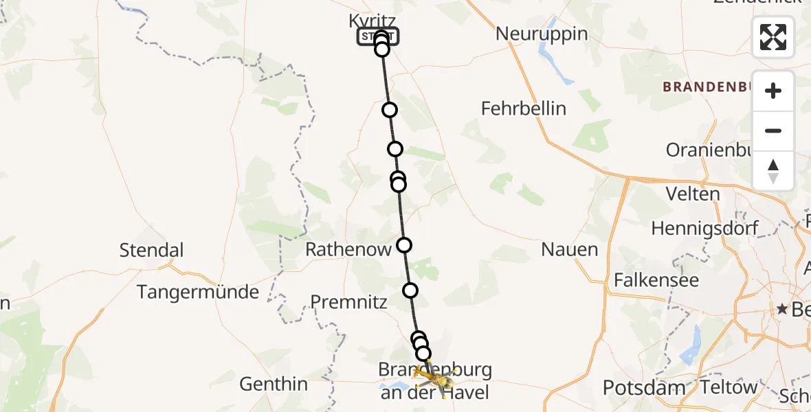 Flugroute Rettungshubschrauber Kyritz - Brandenburg an der Havel, 29 Juli 2026, 18:14