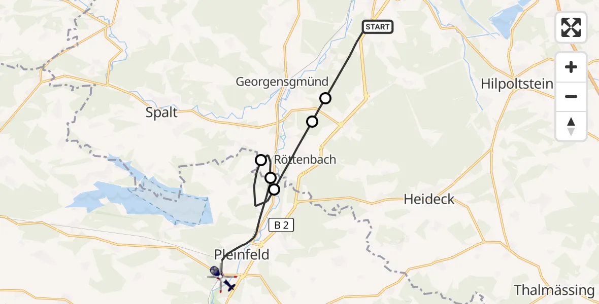 Flugroute Polizeihubschrauber Roth - Pleinfeld, 29 Juli 2026, 18:33
