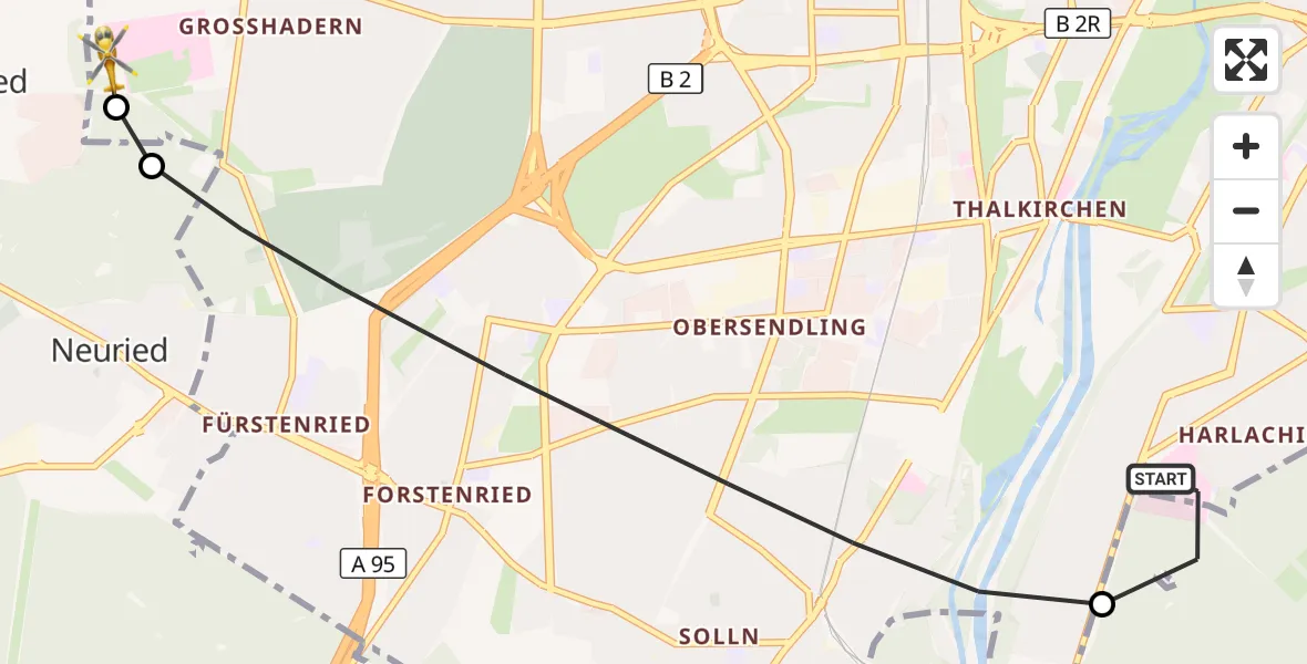 Flugroute Rettungshubschrauber ADAC Air Rescue Center Hubschrauberlandeplatz (Christoph 1) - DRF Air Rescue München Hubschrauberlandeplatz, 29 Juli 2026, 18:35