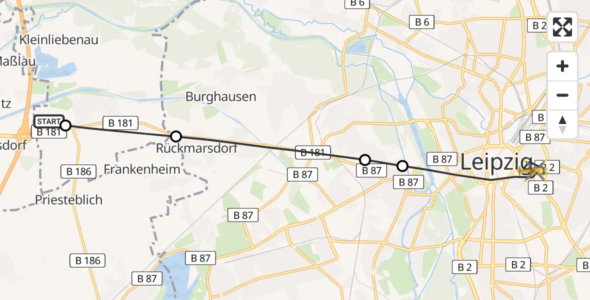 Flugroute Rettungshubschrauber ADAC Air Rescue Station Leipzig/Schkeuditz-Dölzig Hubschrauberlandeplatz (Christoph 61) - Leipzig, 29 Juli 2026, 18:41