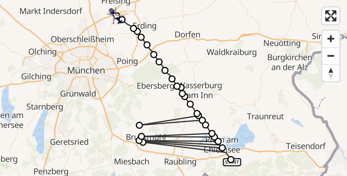Flugroute Polizeihubschrauber Grassau - Hallbergmoos, 29 Juli 2026, 18:48