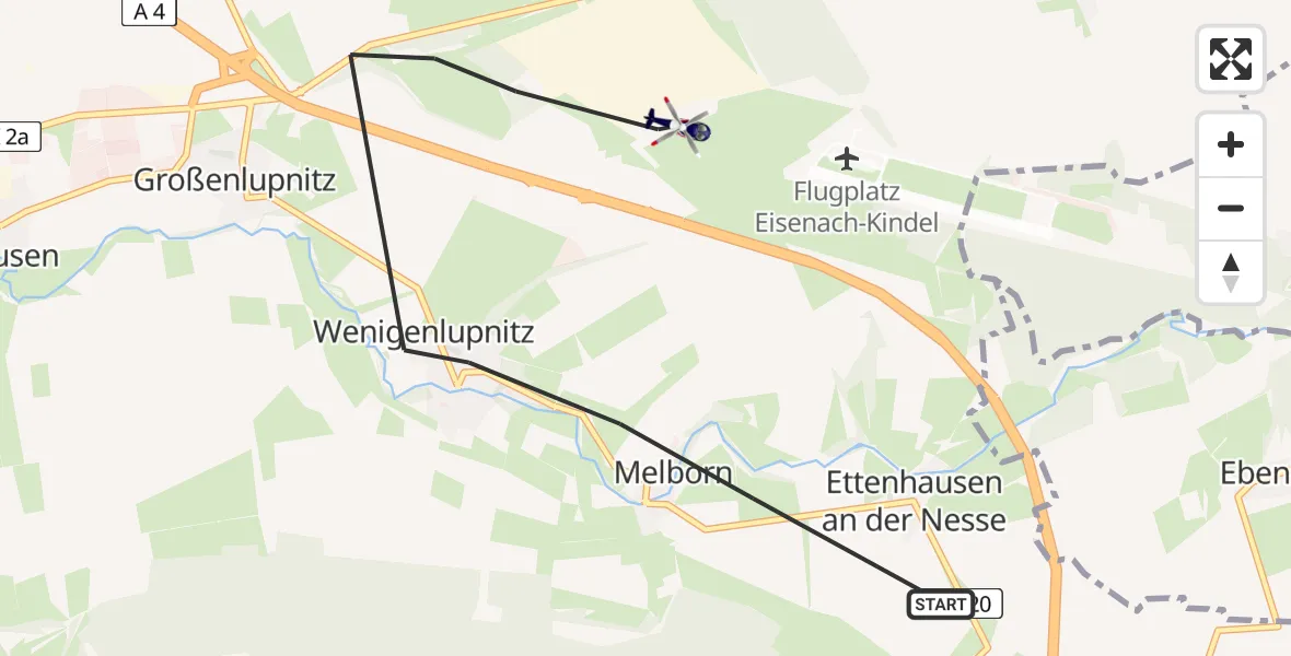 Flugroute Polizeihubschrauber Hörselberg-Hainich - Hörselberg-Hainich, 29 Juli 2026, 18:50