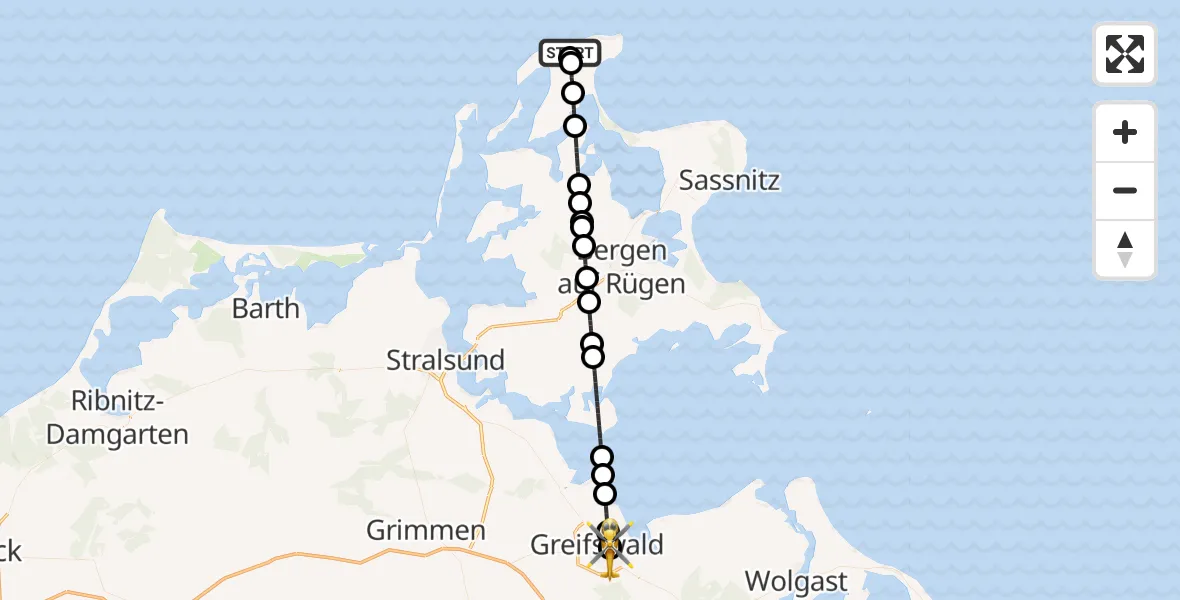 Flugroute Rettungshubschrauber Altenkirchen - Greifswald Hospital, 29 Juli 2026, 18:53