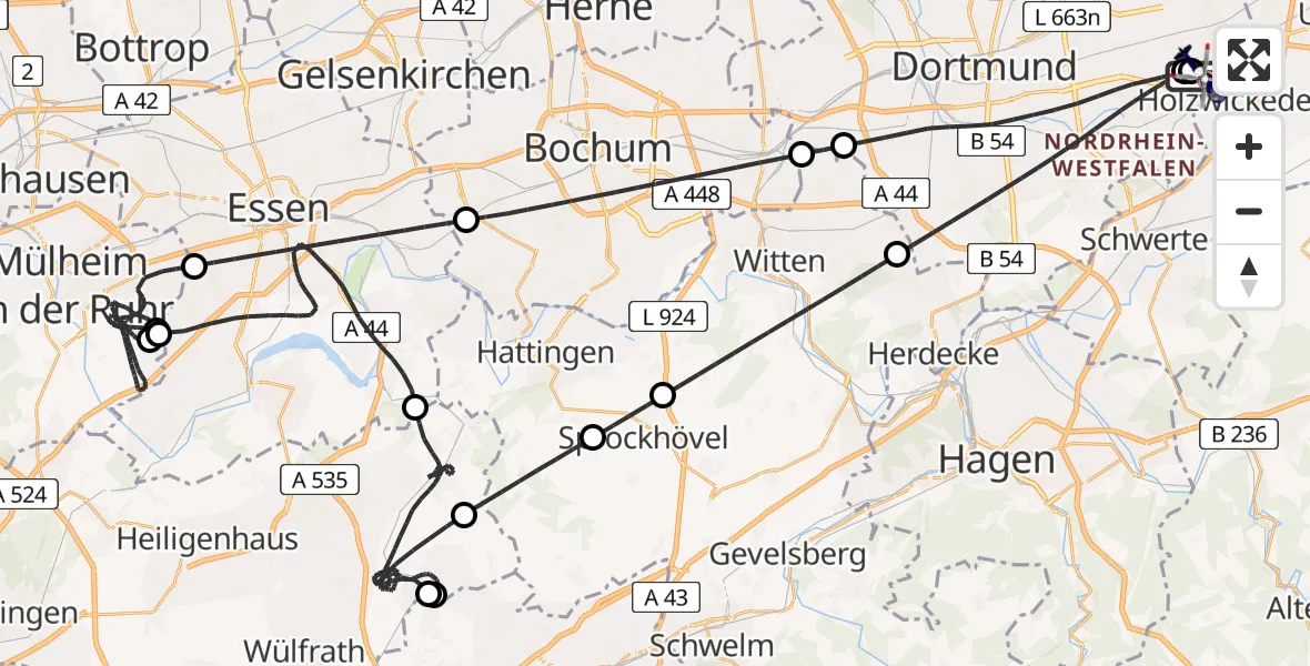 Flugroute Polizeihubschrauber Dortmund Flughafen - Dortmund Flughafen, 29 Juli 2026, 18:55