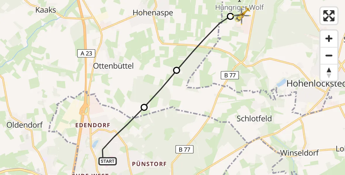 Flugroute Rettungshubschrauber Itzehoe - Itzehoe Hungriger Wolf Flugplatz, 29 Juli 2026, 18:58