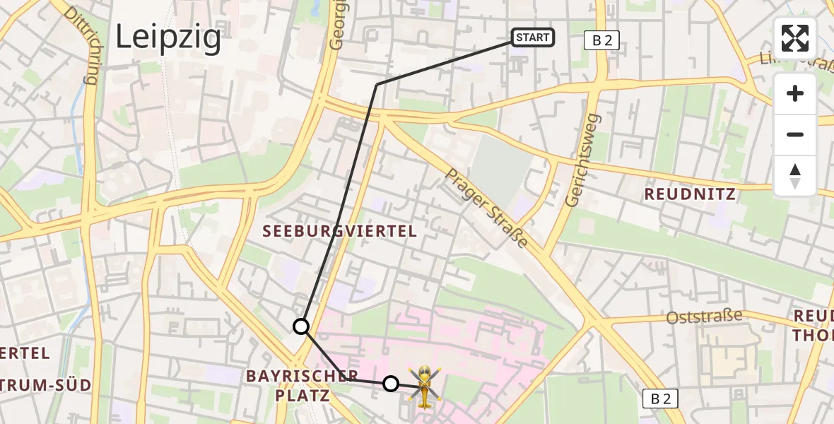 Flugroute Rettungshubschrauber Leipzig - Leipzig University Hospital Heliport 1, 29 Juli 2026, 19:06