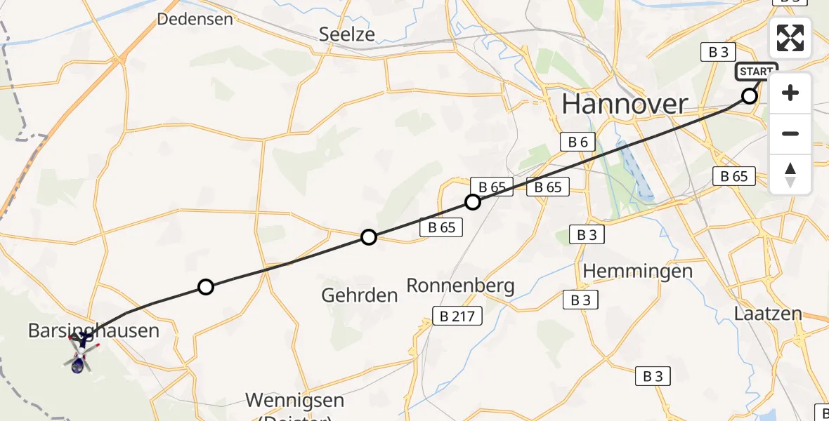 Flugroute Polizeihubschrauber Hannover Luftrettung Hubschrauberlandeplatz (Christoph 4) - Barsinghausen, 29 Juli 2026, 19:20