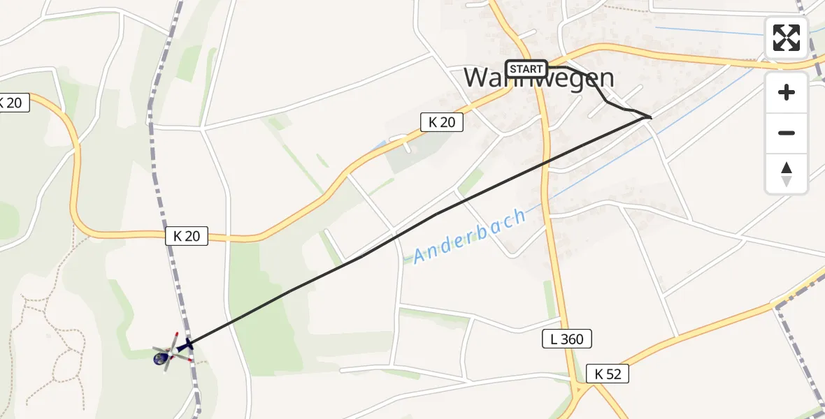 Flugroute Polizeihubschrauber Wahnwegen - Herschweiler-Pettersheim, 29 Juli 2026, 19:20