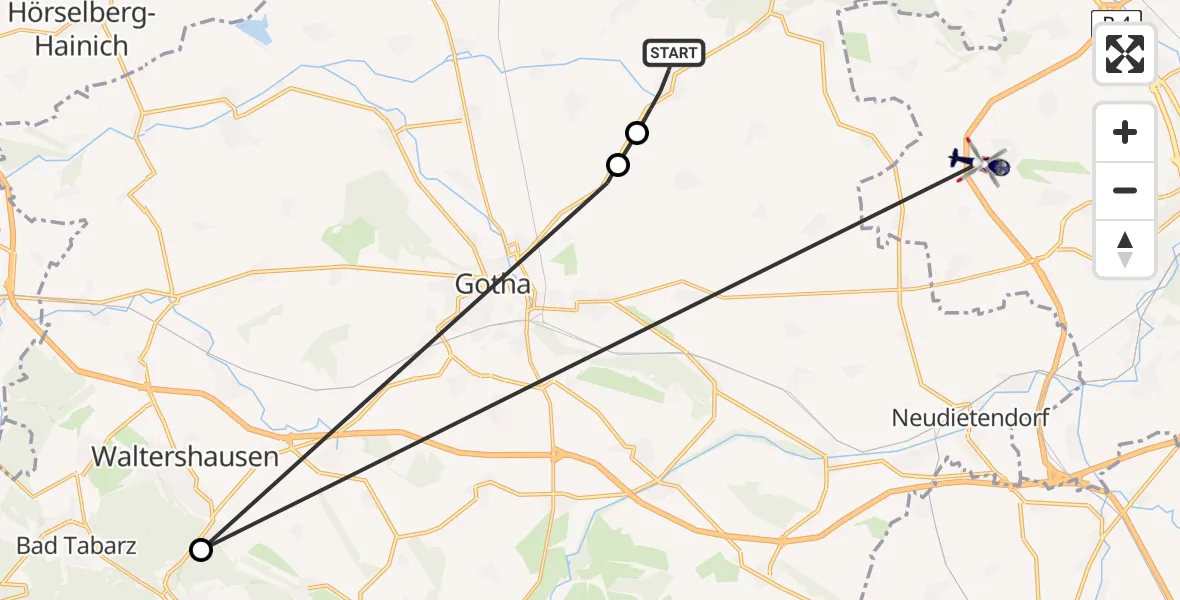 Flugroute Polizeihubschrauber Molschleben - Erfurt, 29 Juli 2026, 19:23