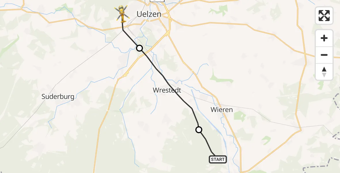 Flugroute Rettungshubschrauber Bad Bodenteich - Uelzen, 29 Juli 2026, 19:24