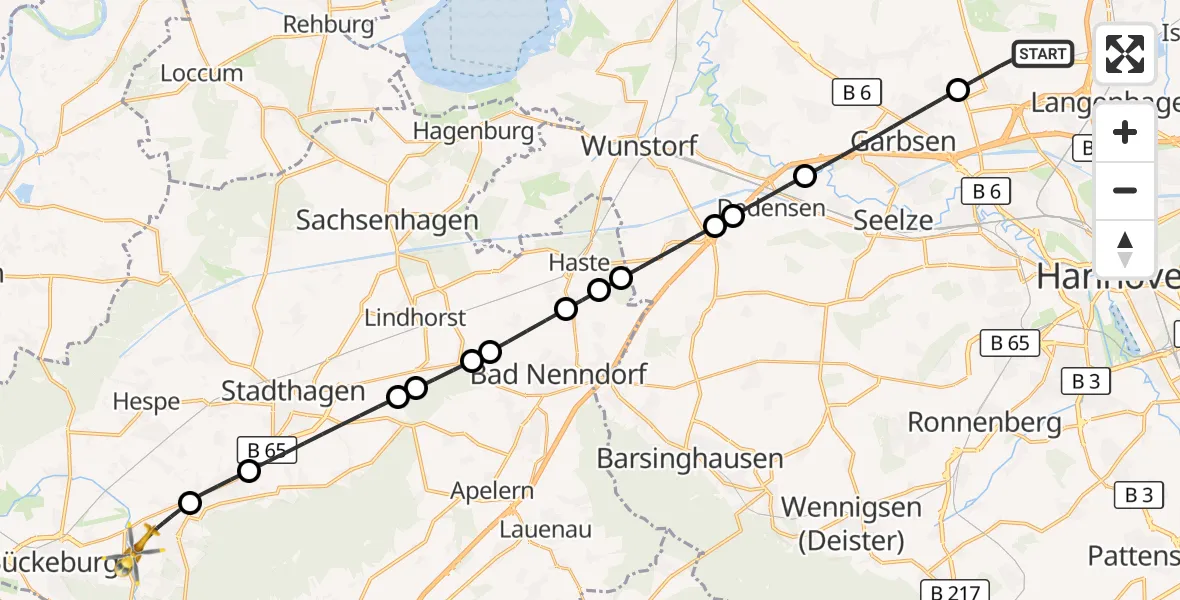 Flugroute Rettungshubschrauber Flughafen Hannover - Obernkirchen, 29 Juli 2026, 19:43