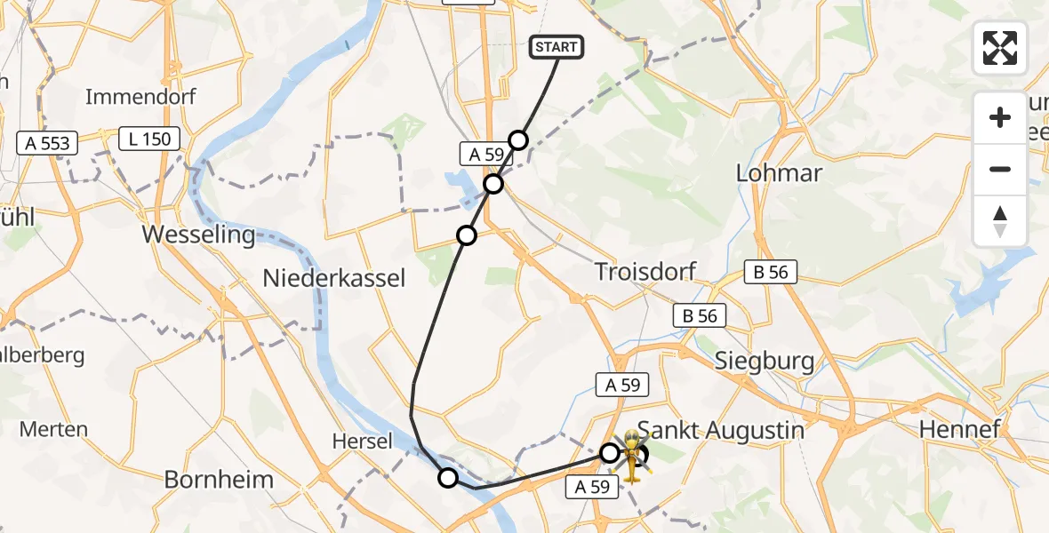 Flugroute Rettungshubschrauber Köln Bonn Flughafen - Sankt Augustin, 29 Juli 2026, 19:45