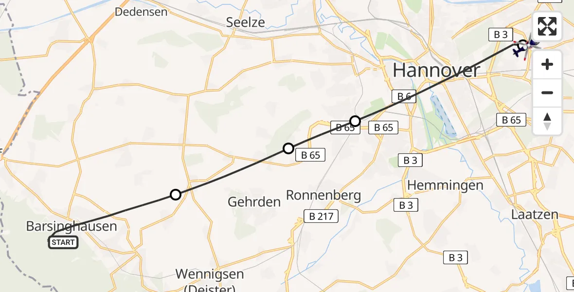 Flugroute Polizeihubschrauber Barsinghausen - Hannover Luftrettung Hubschrauberlandeplatz (Christoph 4), 29 Juli 2026, 19:50