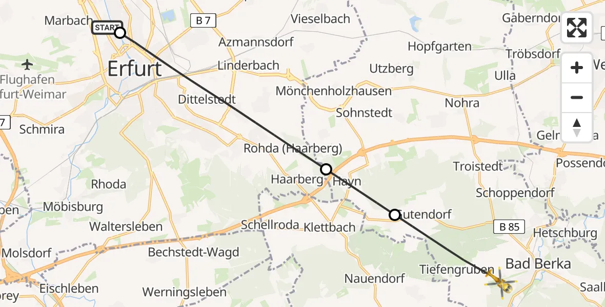 Flugroute Ambulanzhubschrauber Helios Clinic Erfurt - Bad Berka, 29 Juli 2026, 20:08
