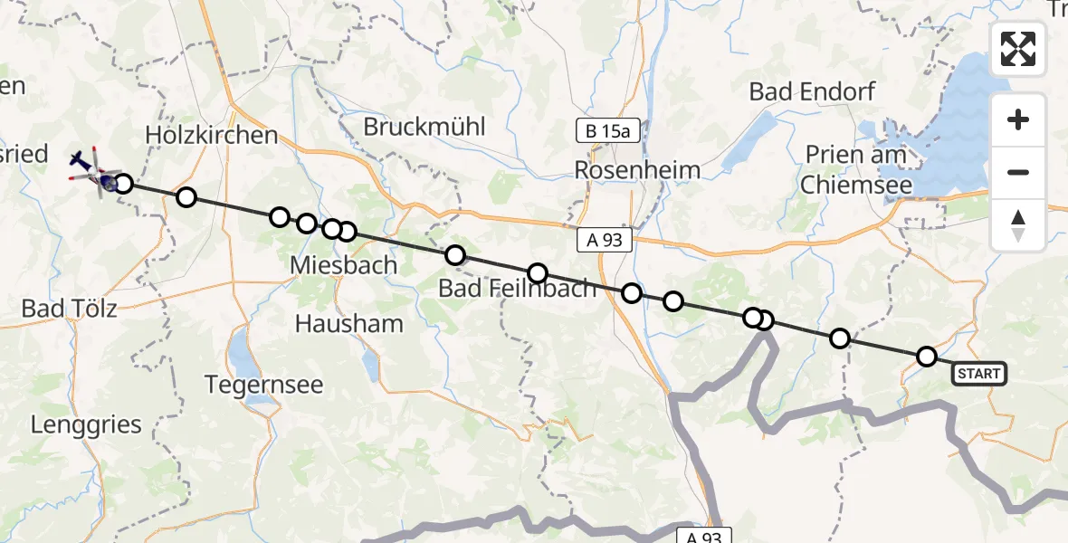 Flugroute Polizeihubschrauber Unterwössen - Dietramszell, 29 Juli 2026, 20:16