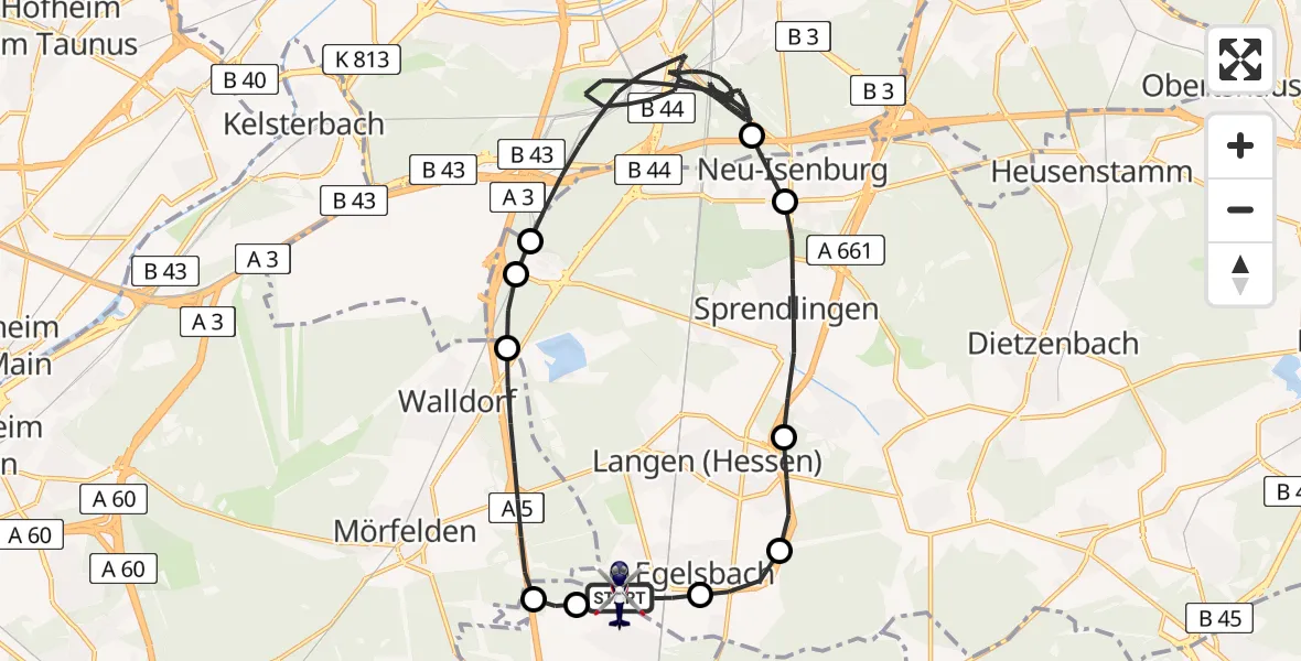 Flugroute Polizeihubschrauber Flughafen Frankfurt-Egelsbach - Flughafen Frankfurt-Egelsbach, 29 Juli 2026, 20:17