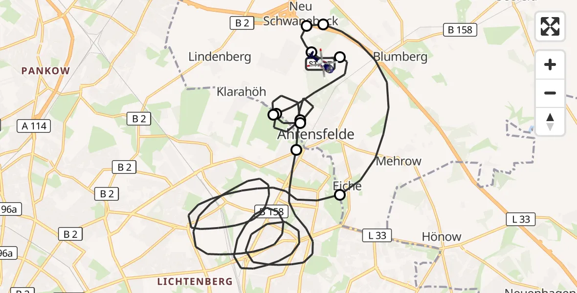 Flugroute Polizeihubschrauber Ahrensfelde Hubschrauberlandeplatz - Ahrensfelde Hubschrauberlandeplatz, 29 Juli 2026, 20:19
