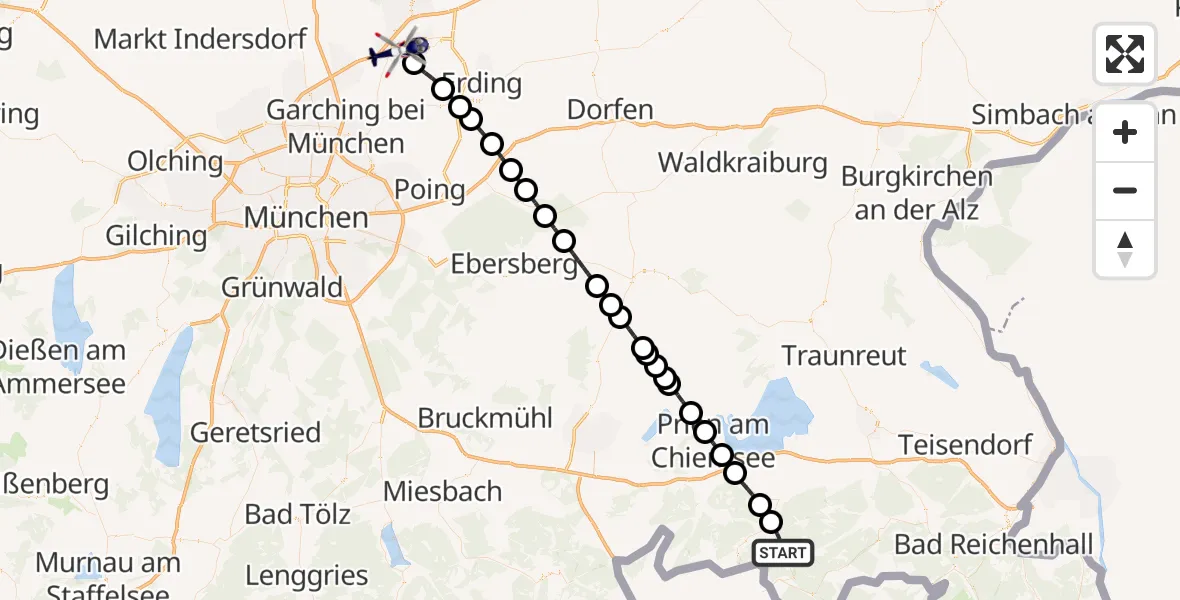 Flugroute Polizeihubschrauber Unterwössen - München Flughafen, 29 Juli 2026, 20:22