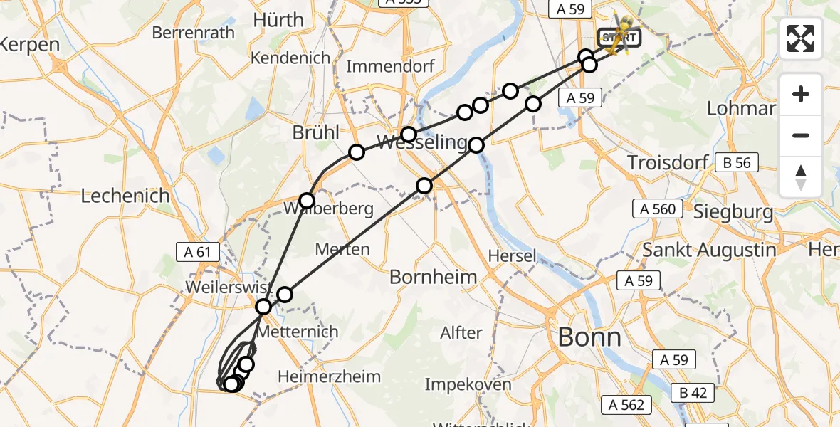 Flugroute Ambulanzhubschrauber Köln Bonn Flughafen - Köln Bonn Flughafen, 29 Juli 2026, 20:23