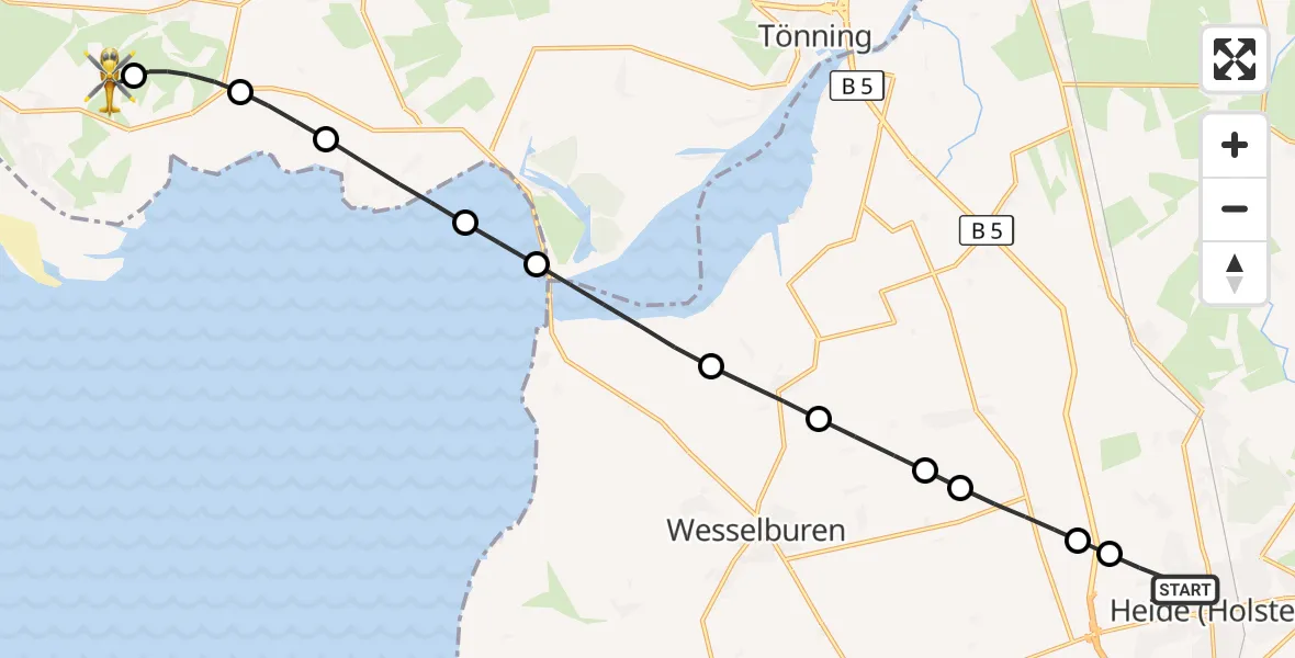 Flugroute Ambulanzhubschrauber Heide - Sankt Peter-Ording Flughafen, 29 Juli 2026, 20:26