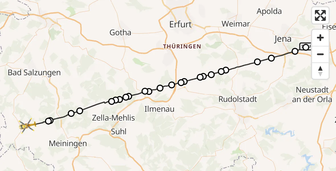 Flugroute Rettungshubschrauber Schöngleina - Kaltennordheim, 29 Juli 2026, 20:33