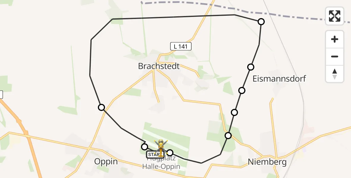Flugroute Rettungshubschrauber Halle-Oppin Flugplatz - Halle-Oppin Flugplatz, 29 Juli 2026, 20:54