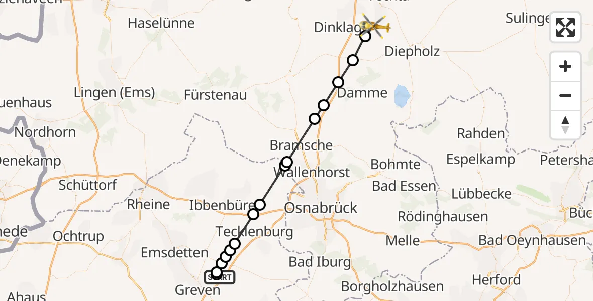 Flugroute Ambulanzhubschrauber Christoph  Westfalen-ADAC - Lohne (Oldenburg), 29 Juli 2026, 20:59