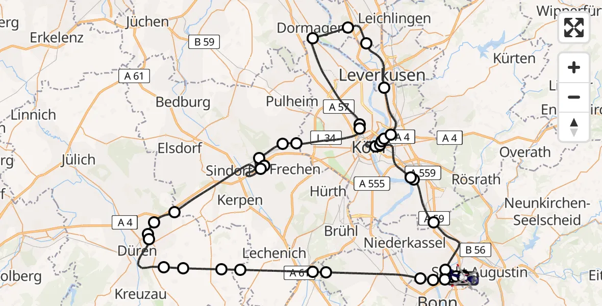 Flugroute Polizeihubschrauber Sankt Augustin - Sankt Augustin, 29 Juli 2026, 21:04