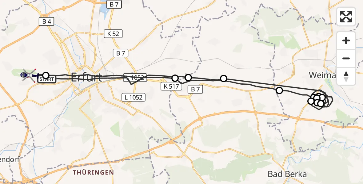 Flugroute Polizeihubschrauber Erfurt - Erfurt-Weimar Flughafen, 29 Juli 2026, 22:52